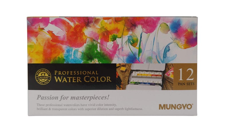 MUNGYO Professional Watercolor Set, Tin Case, 12 Count